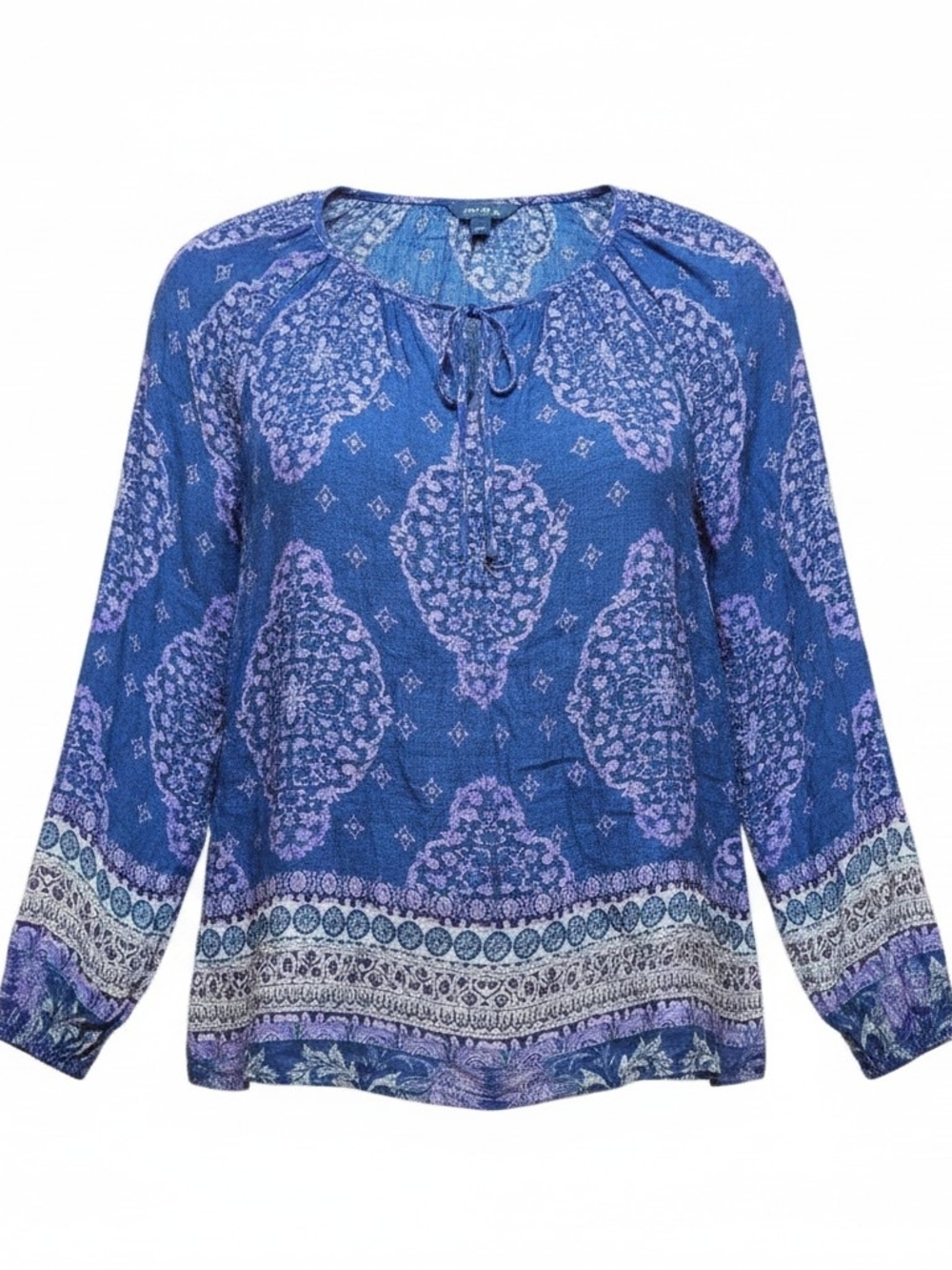 LUCKY BRAND | Boho Paisley Print Split Neck Pullover Blouse Blue Purple | L